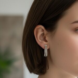 Elegant Sterling Silver and Black Hoop Earrings